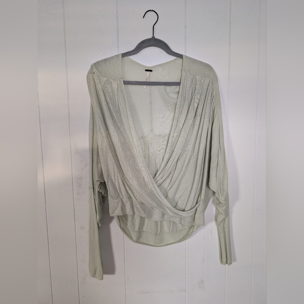 Free People Light Green/Gray Drape Blouse